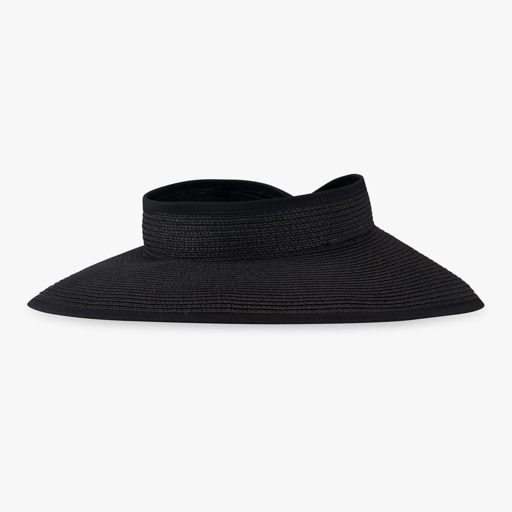 Callaway Allure Golf Visor Womens Black Straw Wide Brim Roll Up Sun Hat NWT